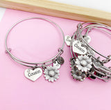 Silver Sunflower Cousin Charm Bracelet Cousin Gifts Idea Personalized Customized Jewelry N957