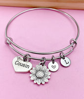 Silver Sunflower Cousin Charm Bracelet Cousin Gifts Idea Personalized Customized Jewelry N957