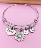 Silver Sunflower Cousin Charm Bracelet Cousin Gifts Idea Personalized Customized Jewelry N957