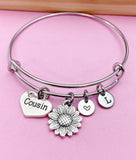 Silver Sunflower Cousin Charm Bracelet Cousin Gifts Idea Personalized Customized Jewelry N957