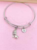 Silver Mother and Baby Giraffe Charm Bracelet Mother's Day Gifts Ideas Personalized Customized Made to Order Jewelry, N3338