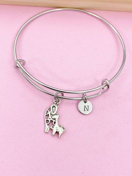 Silver Mother and Baby Giraffe Charm Bracelet Mother's Day Gifts Ideas Personalized Customized Made to Order Jewelry, N3338