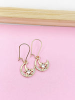 Gold Moon with Star Charm Earrings Best Friends Gifts Ideas Personalized Customized Made to Order Jewelry, AN4109