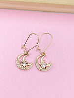Gold Moon with Star Charm Earrings Best Friends Gifts Ideas Personalized Customized Made to Order Jewelry, AN4109