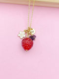 Gold Strawberry Necklace, February Natural Amethyst Gemstone, Personalized Customized Made to Order Jewelry Gift Idea, 2N4983