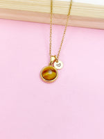 Tiger Eye Necklace, Gold Natural Tiger Eye Gemstone Jewelry, Birthstone Jewelry, Birthday Gift, Personalized Gift, Christmas Gift, N3837