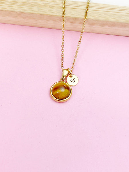 Tiger Eye Necklace, Gold Natural Tiger Eye Gemstone Jewelry, Birthstone Jewelry, Birthday Gift, Personalized Gift, Christmas Gift, N3837