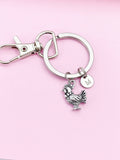 Silver Chicken Keychain, Farmer Gift with Personalized Initial