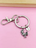 Silver Chicken Keychain, Farmer Gift with Personalized Initial