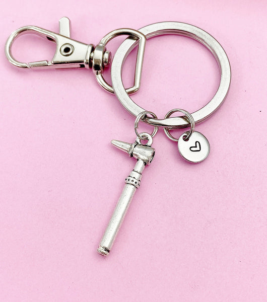 Silver Otoscope Charm Keychain, Audiology Medical Device Charm, Personalized Customized Jewelry, N773