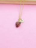 Gold Raspberry Charm Necklace Fruit Foodie Birthday Gifts Idea, Personalized Customized Jewelry, N5269