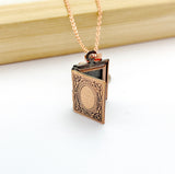 Rose Gold TINY Book Locket Necklace Bookworm Gift Ideas Personalized Customized Jewelry AN5030