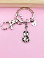 Silver Violin Cello Fiddle Charm Keychain Music Instrument Acoustic Ban Gift Idea Personalized Customized Made to Order N5486