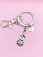 Silver Violin Cello Fiddle Charm Keychain Music Instrument Acoustic Ban Gift Idea Personalized Customized Made to Order N5486