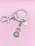 Silver Violin Keychain with Initial Charm, Personalized Gift