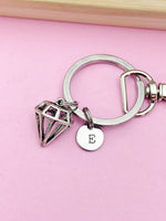 Silver Diamond Shape Charm Keychain Employee Gifts Ideas Personalized Customized Made to Order, AN5438