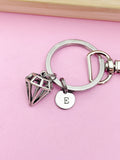 Silver Diamond Shape Charm Keychain Employee Gifts Ideas Personalized Customized Made to Order, AN5438