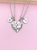 Mother Daughter Heart Necklace Set, Personalized Initial Charm