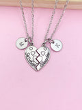 Mother Daughter Heart Necklace Set, Personalized Initial Charm