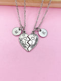 Mother Daughter Heart Necklace Set, Personalized Initial Charm