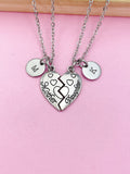 Mother Daughter Heart Necklace Set, Personalized Initial Charm
