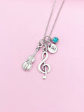 Silver Treble Clef Music Note Violin Viola Charm Necklace, Birthstone Jewelry, N3107
