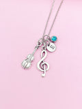 Silver Treble Clef Music Note Violin Viola Charm Necklace, Birthstone Jewelry, N3107