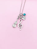 Silver Treble Clef Music Note Violin Viola Charm Necklace, Birthstone Jewelry, N3107