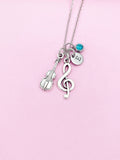 Silver Treble Clef Music Note Violin Viola Charm Necklace, Birthstone Jewelry, N3107