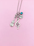 Silver Treble Clef Music Note Violin Viola Charm Necklace, Birthstone Jewelry, N3107