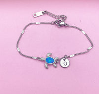 Silver Sea Turtle Charm Bracelet Synthetic Opal Sea Ocean Gifts Ideas Personalized Customize Made to Order, N5561