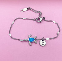 Silver Sea Turtle Charm Bracelet Synthetic Opal Sea Ocean Gifts Ideas Personalized Customize Made to Order, N5561