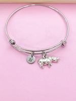 Silver Rhinoceros Charm Bracelet Rhino Charm, Personalize Customize Gifts, N1740