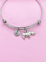 Silver Rhinoceros Charm Bracelet Rhino Charm, Personalize Customize Gifts, N1740