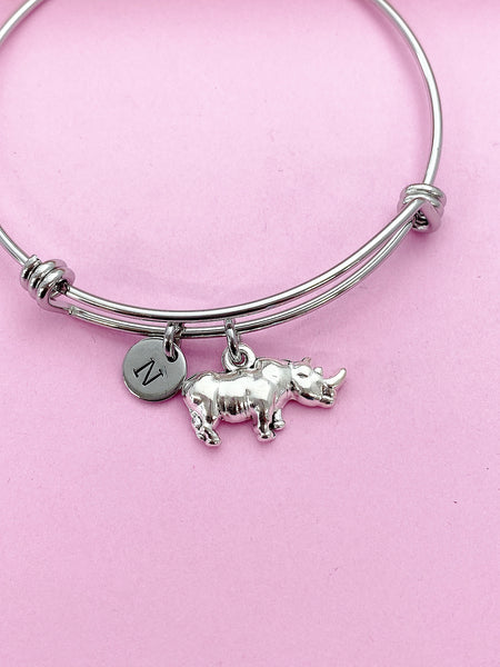 Silver Rhinoceros Charm Bracelet Rhino Charm, Personalize Customize Gifts, N1740