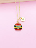 Gold Burger Charm Necklace Hamburger Foodie Customize Personalize N3982