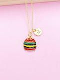 Gold Burger Charm Necklace Hamburger Foodie Customize Personalize N3982