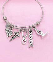 Silver Psychology DNA Brain Microscope Stethoscope Bracelet Neurosurgeons Psychiatrists Psychology Brain Doctor Specialist Gift, N4002