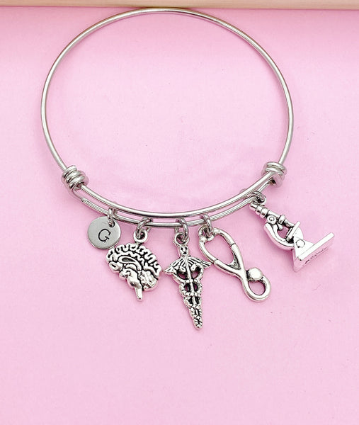 Silver DNA Brain Microscope Stethoscope Bracelet Neurosurgeons Psychiatrists Psychology Brain Doctor School Gifts Ideas, AN4002