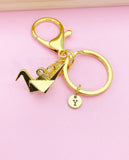 Gold Paper Crane keychain Japanese Crane Bird Customize, AN1470