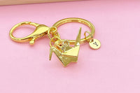 Gold Paper Crane keychain Japanese Crane Bird Customize, AN1470