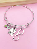 Silver Optometrist Bangle Bracelet, Eye Chart & Eyeglasses Charms