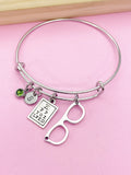 Silver Optometrist Bangle Bracelet, Eye Chart & Eyeglasses Charms