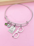 Silver Optometrist Bangle Bracelet, Eye Chart & Eyeglasses Charms