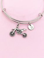 Silver Dirt Bike Charm Bracelet Motorcycle Sport Gifts Ideas Customized Monogram Made to Order Jewelry, N1565A