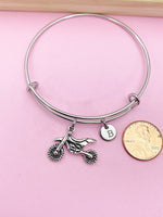 Silver Dirt Bike Charm Bracelet Motorcycle Sport Gifts Ideas Customized Monogram Made to Order Jewelry, N1565A