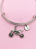 Silver Dirt Bike Charm Bracelet Motorcycle Sport Gifts Ideas Customized Monogram Made to Order Jewelry, N1565A