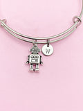 Silver Robot Charm Necklace Robotics Engineering School Gifts Ideas Personalized Customized Made to Order Gifts, N4770