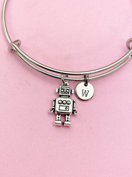 Silver Robot Charm Necklace Robotics Engineering School Gifts Ideas Personalized Customized Made to Order Gifts, N4770