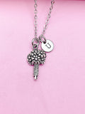 Silver Flower Bouquet Charm Necklace Florist Flower Shop Gifts Idea Personalized Customized Made to Order, AN2209